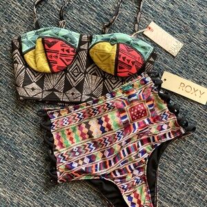 Rad Bikini Duo, Roxy bottom Billabong top, Native Retro design Medium Size 4